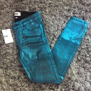 NWT PAIGE 27 Edgemont Skinny Coated Turquoise